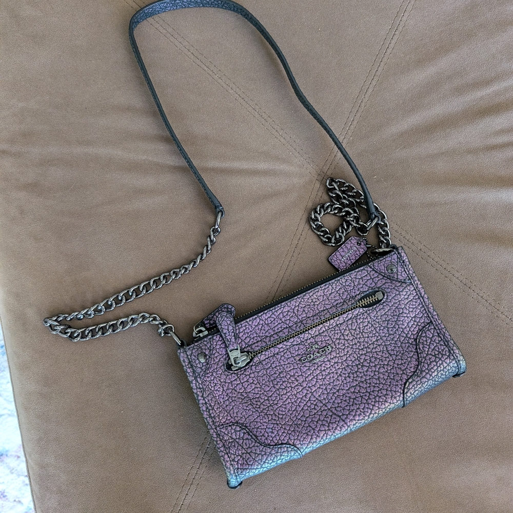 Coach Iridescent Purple Crossbody with Gunmetal Chain